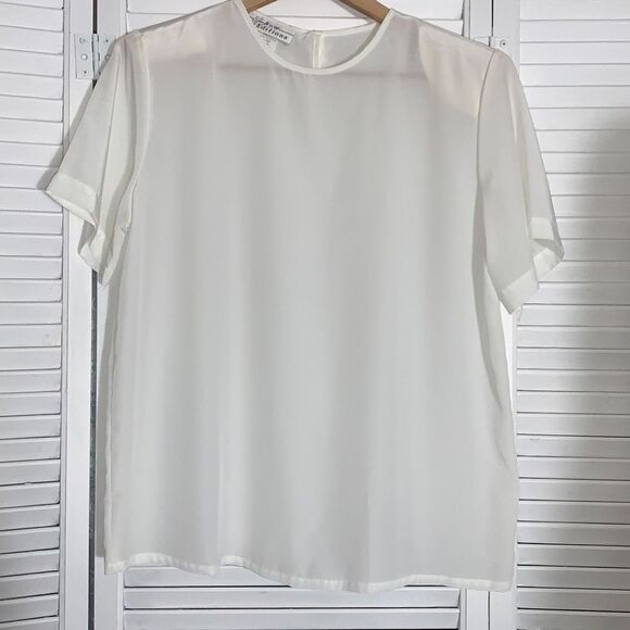 Vintage White Sheer Short Sleeve Blouse USA Size 10 - Picture 1 of 13